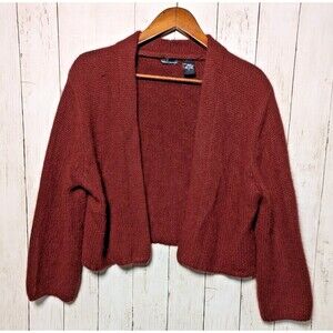 Dark Red Angora Blend Cropped Cardigan Size L Y2K Fuzzy Knit Soft Balletcore